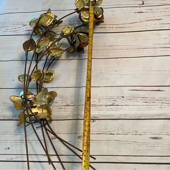 2 Vintage Homco Gold Tone Metal Rose and Leaf Wall Hanging Spray - Picture 6 of 7